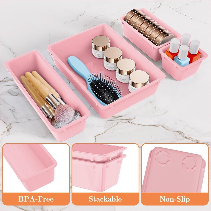 SpaceHacks 25 PCS Plastic Drawer Organizer Set, 4-Size Versatile Organizer Trays & storage Bins for Makeup, Jewelry, and Gadgets in Bathroom, Bedroom and Office, Pink - Image 3